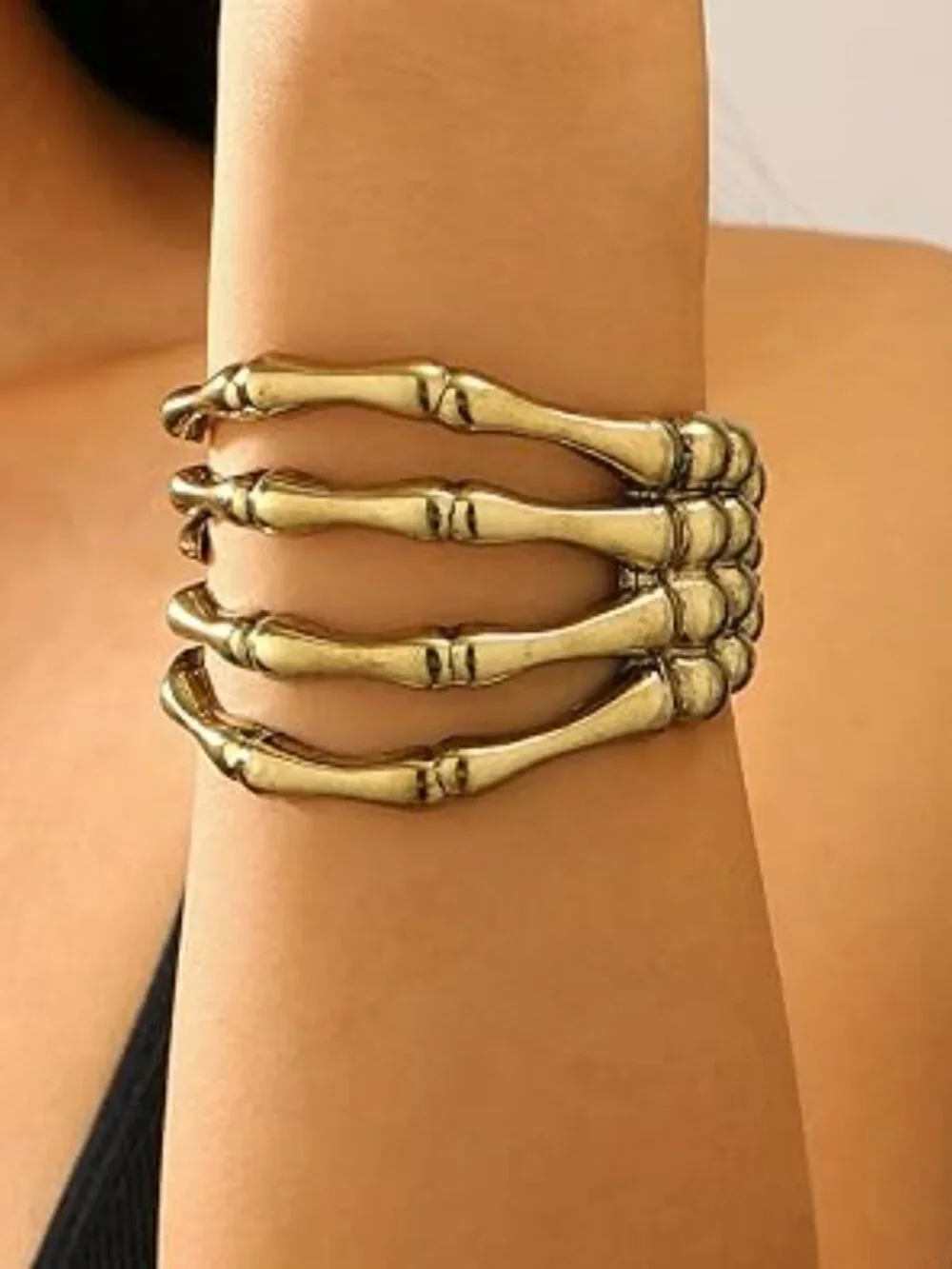 NEW Punk Skeleton Hand Bracelet‎ Gold Skull Arm Cuff Open Adjustable Standout